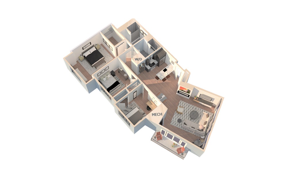 Units 1, 6, 11, 16 - 3 bedroom floorplan layout with 2 baths and 1538 square feet.