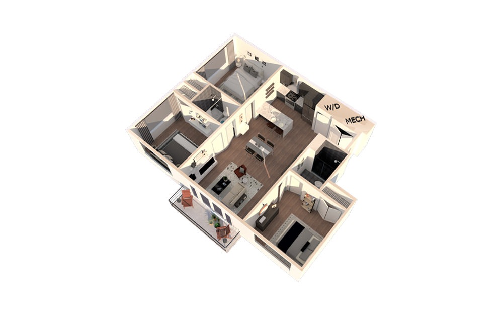 Units 3, 8, 13, 18 - 3 bedroom floorplan layout with 2 baths and 1124 square feet.