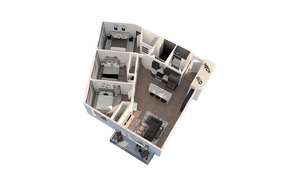 Units 5, 10, 15, 20 - 3 bedroom floorplan layout with 2 baths and 1185 square feet.